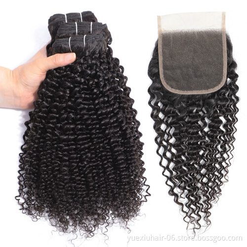Mongolian Kinky Curly Human Hair Bundles Weaves With Closure Cuticle Aligned Hair